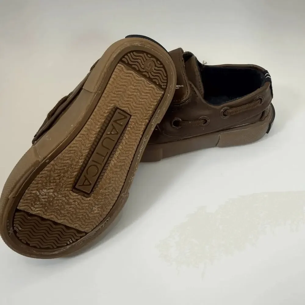 Nautica Toddler Boys Boat Shoes Size 5 Brown Casual Walking Loafers‎ Strap